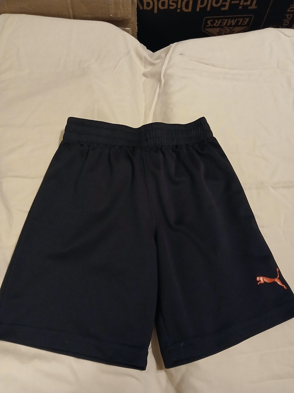 Puma Black Kids Athletic Shorts with Orange Logo
